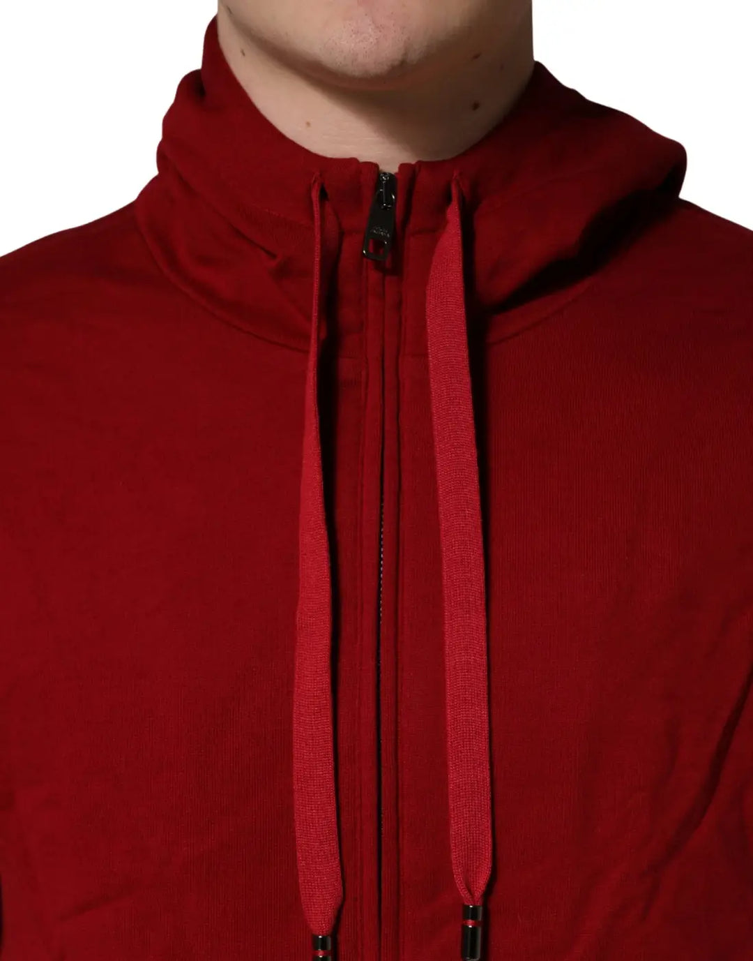 Dolce &amp; Gabbana Red Cotton Full Zip Fleece Men Hoodie Sweater