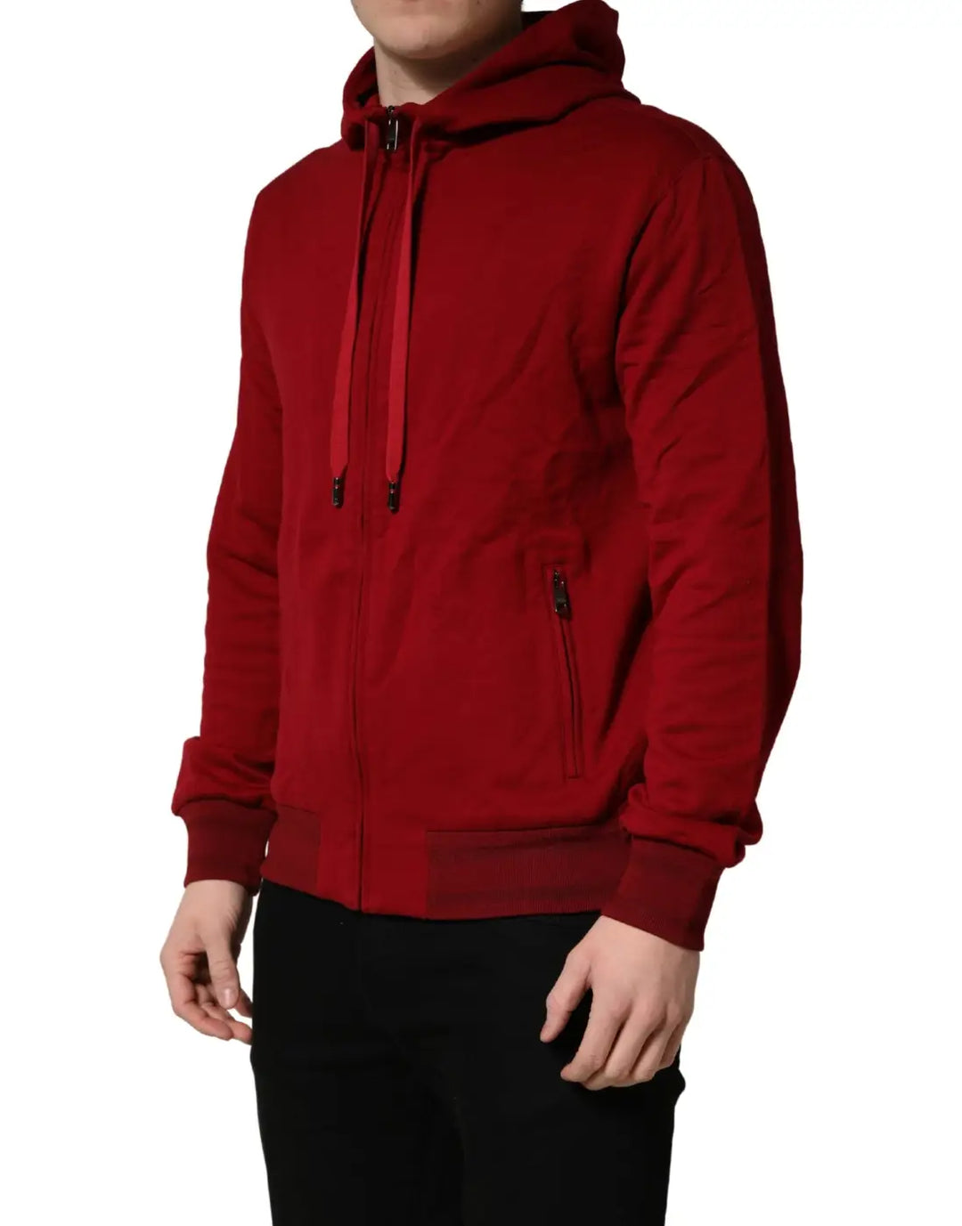 Dolce &amp; Gabbana Red Cotton Full Zip Fleece Men Hoodie Sweater