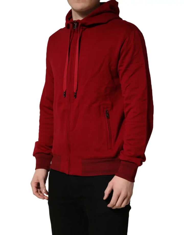 Dolce &amp; Gabbana Red Cotton Full Zip Fleece Men Hoodie Sweater