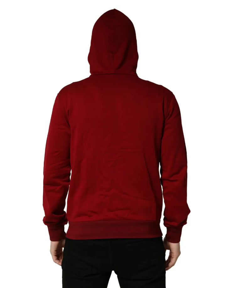 Dolce &amp; Gabbana Red Cotton Full Zip Fleece Men Hoodie Sweater