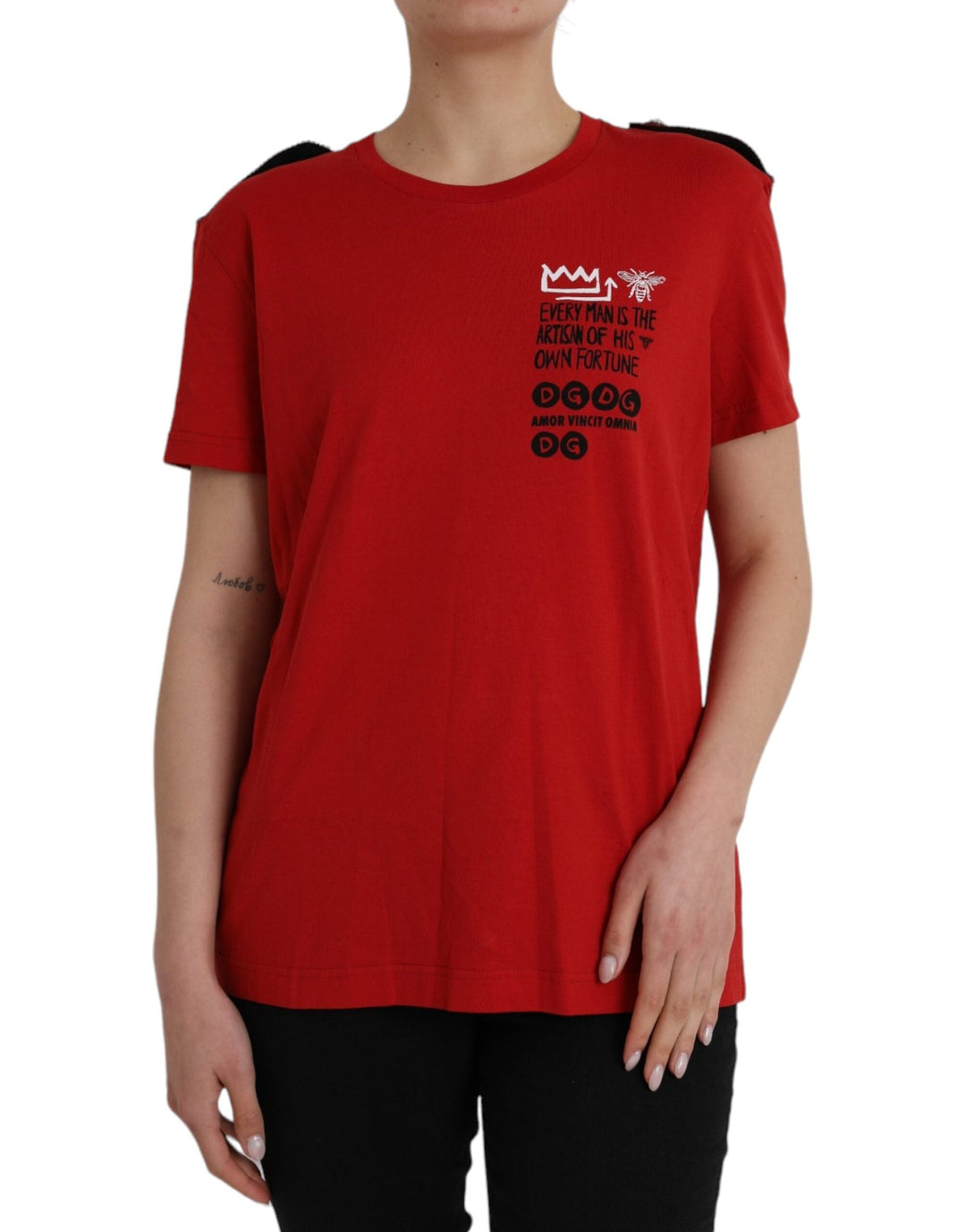 Dolce &amp; Gabbana - Red Cotton Graphic Print Crew Neck T-shirt