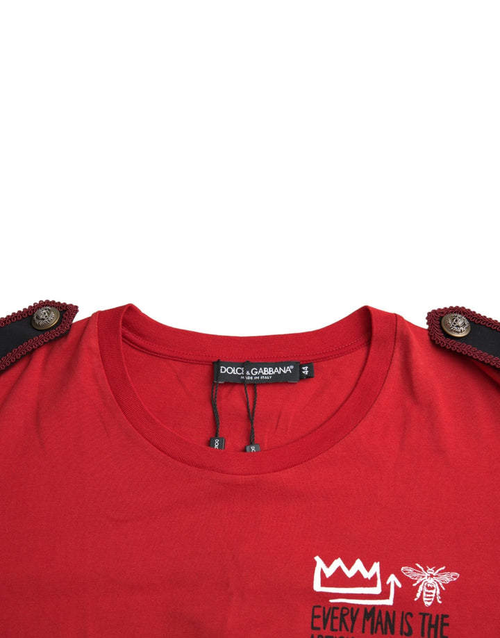 Dolce &amp; Gabbana - Red Cotton Graphic Print Crew Neck T-shirt