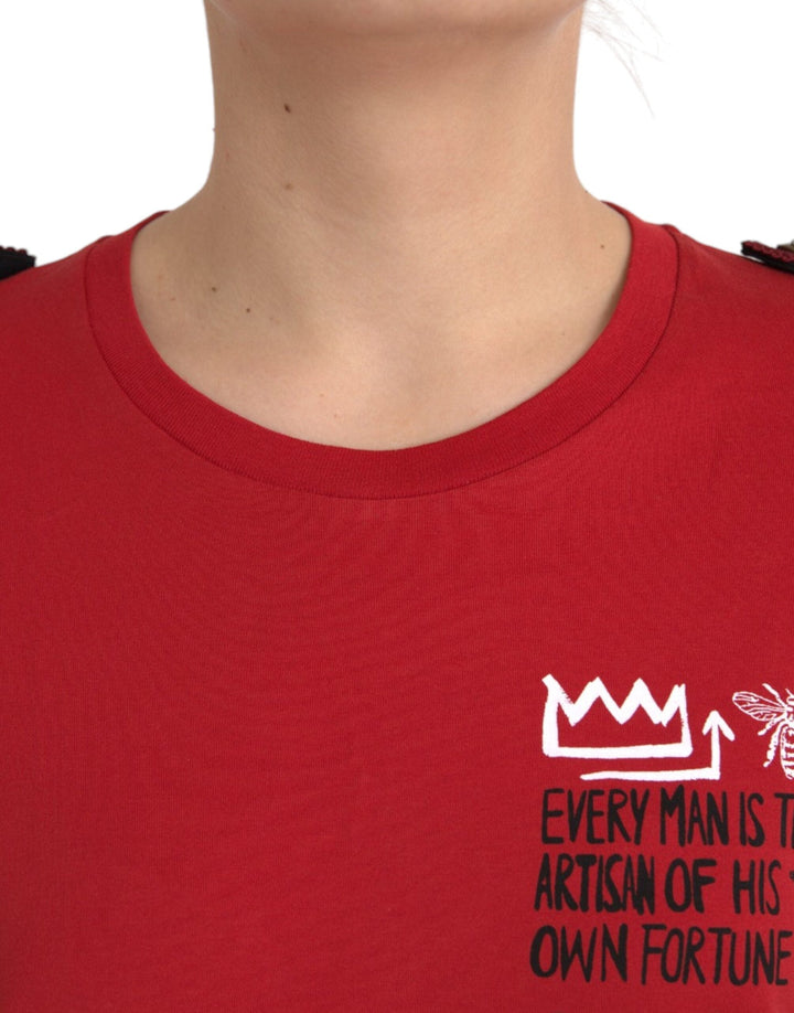Dolce &amp; Gabbana - Red Cotton Graphic Print Crew Neck T-shirt