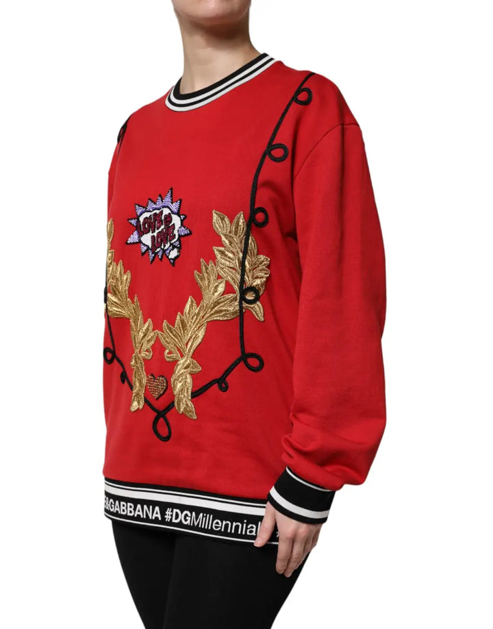 Dolce &amp; Gabbana Red Cotton Queen Sequined Pullover Sweater