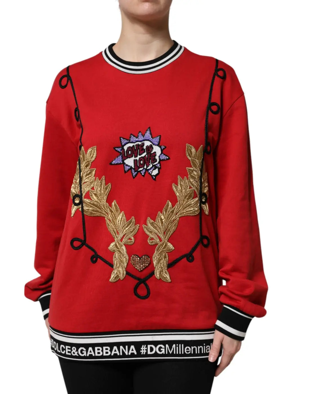 Dolce &amp; Gabbana Red Cotton Queen Sequined Pullover Sweater