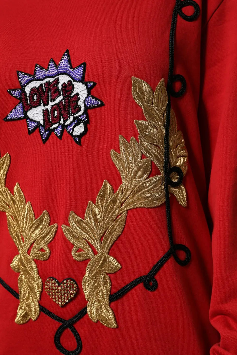 Dolce &amp; Gabbana Red Cotton Queen Sequined Pullover Sweater