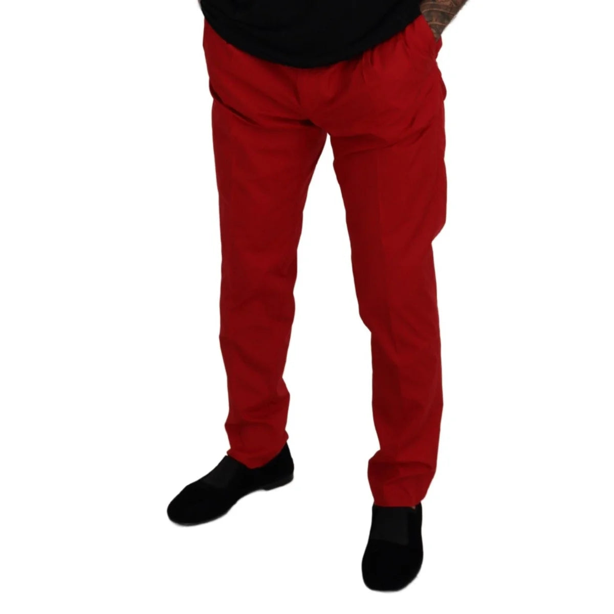 Dolce & Gabbana Red Cotton Slim Fit Trousers Chinos Pants