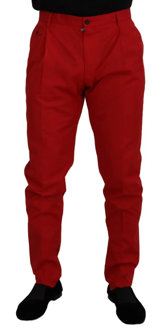 Dolce &amp; Gabbana Red Cotton Slim Fit Trousers Chinos Pants