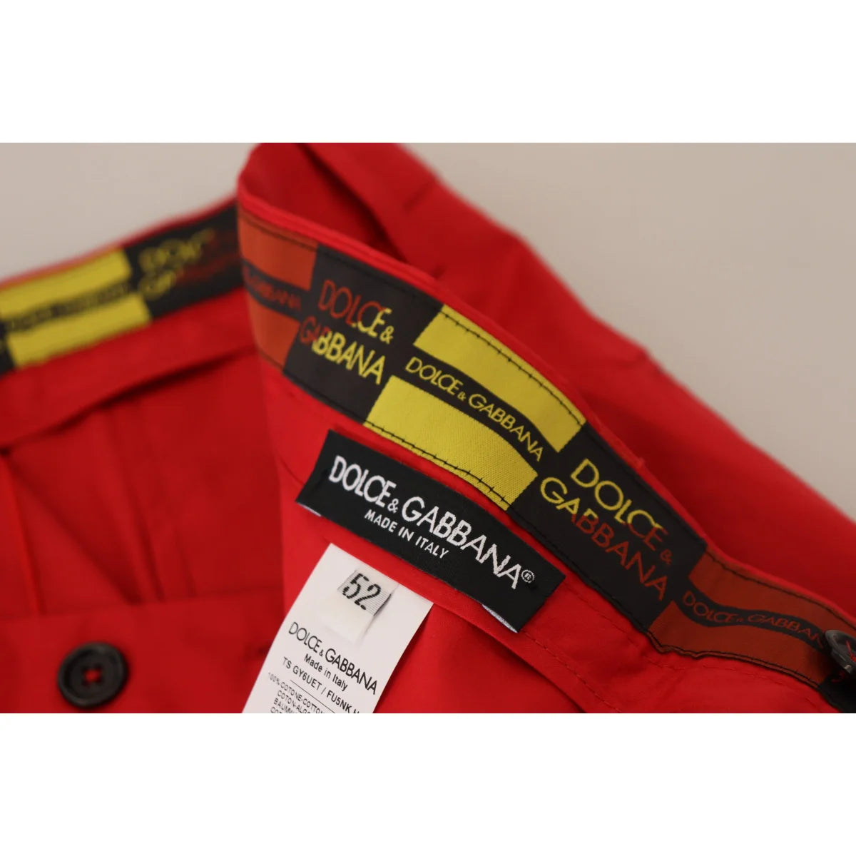 Dolce & Gabbana Red Cotton Slim Fit Trousers Chinos Pants