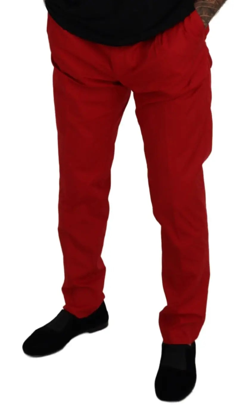 Dolce &amp; Gabbana Red Cotton Slim Fit Trousers Chinos Pants
