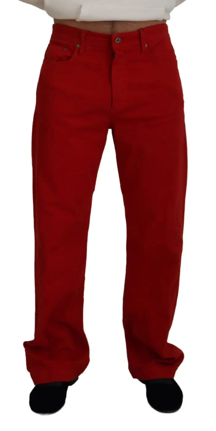 Dolce &amp; Gabbana Red Cotton Straight Fit Men Denim Jeans