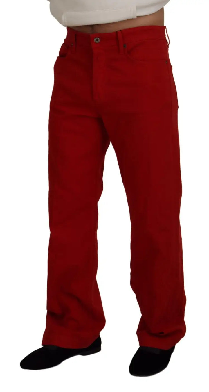 Dolce &amp; Gabbana Red Cotton Straight Fit Men Denim Jeans