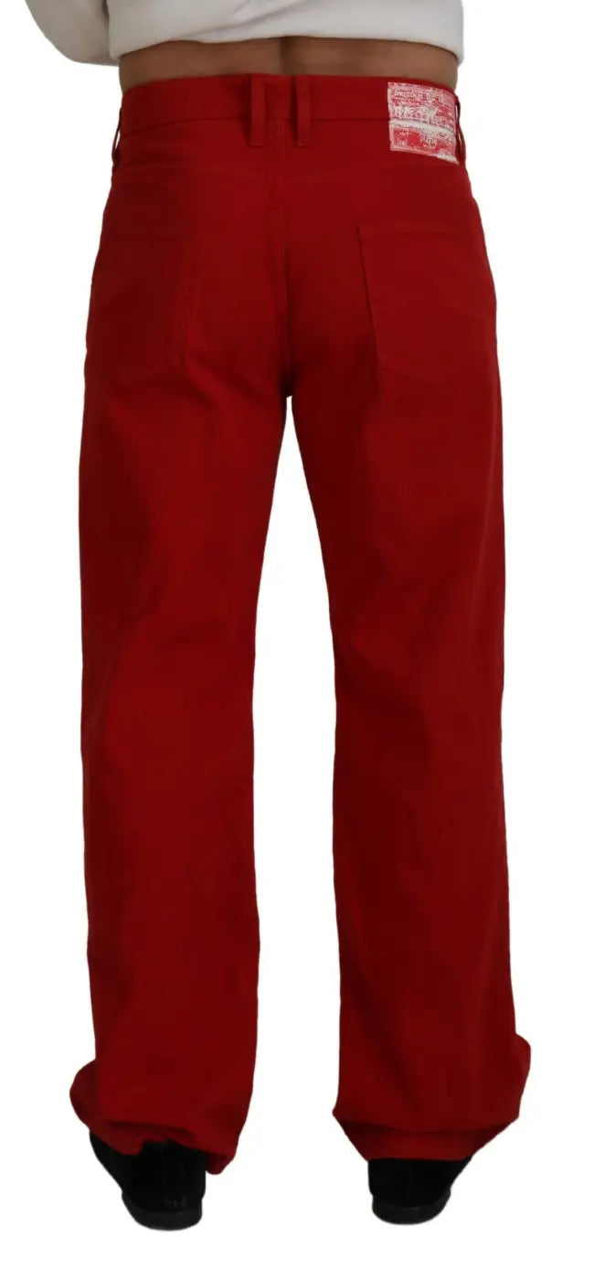 Dolce &amp; Gabbana Red Cotton Straight Fit Men Denim Jeans
