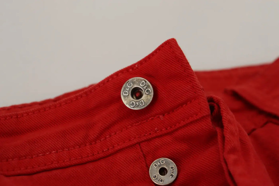 Dolce &amp; Gabbana Red Cotton Straight Fit Men Denim Jeans