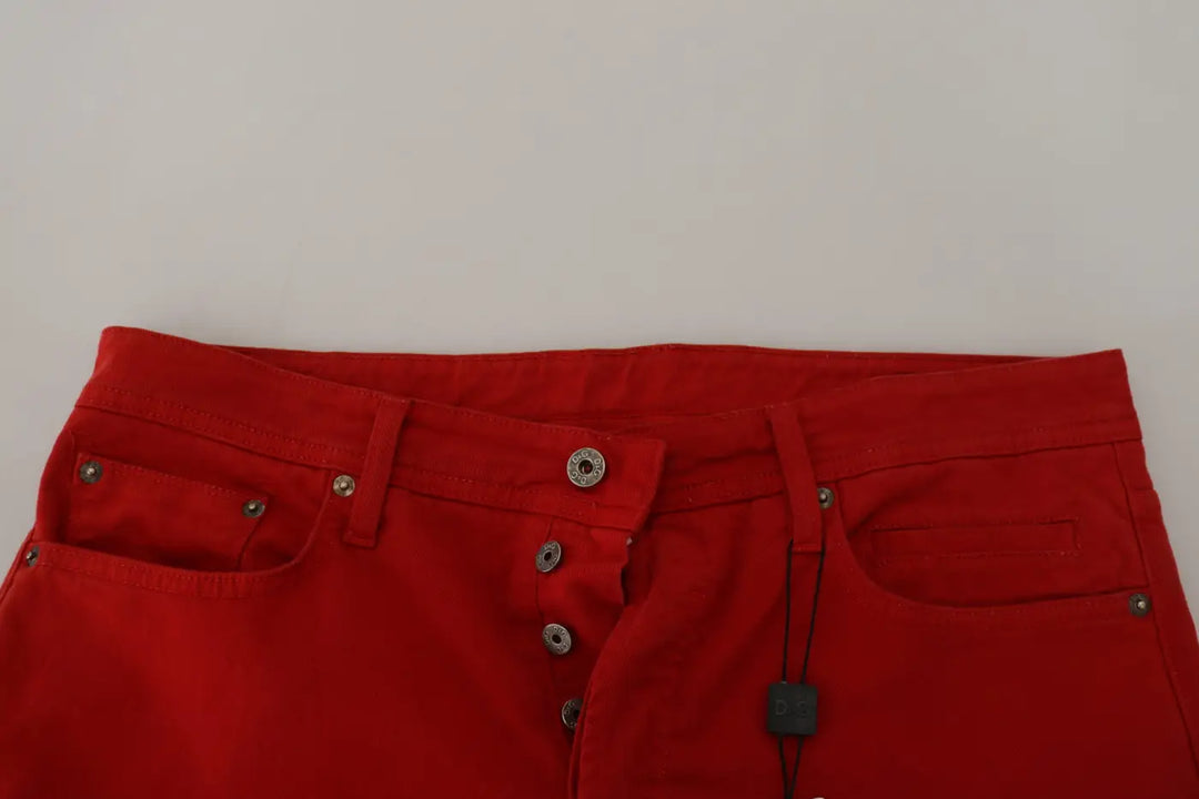 Dolce &amp; Gabbana Red Cotton Straight Fit Men Denim Jeans