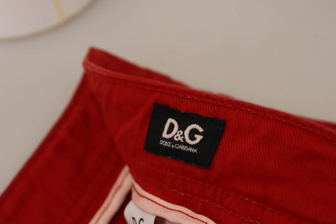 Dolce &amp; Gabbana Red Cotton Straight Fit Men Denim Jeans
