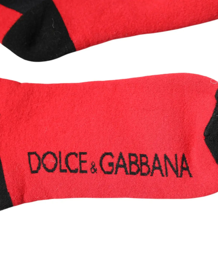 Dolce &amp; Gabbana Red Cotton Stretch Printed Socks