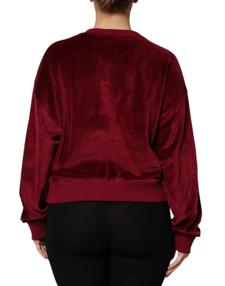 Dolce &amp; Gabbana Red Cotton Velvet Crew Neck Pullover Sweater