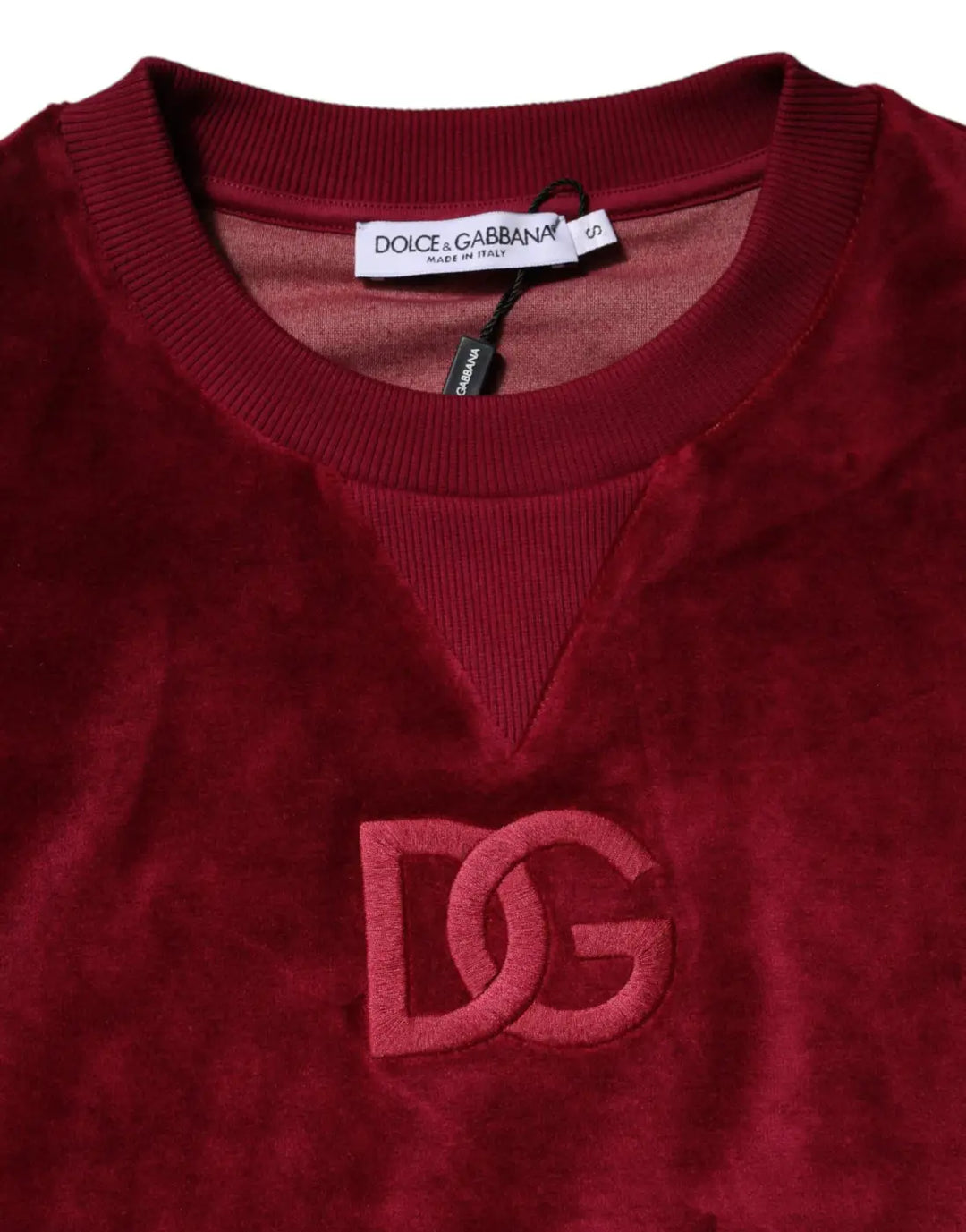 Dolce &amp; Gabbana Red Cotton Velvet Crew Neck Pullover Sweater