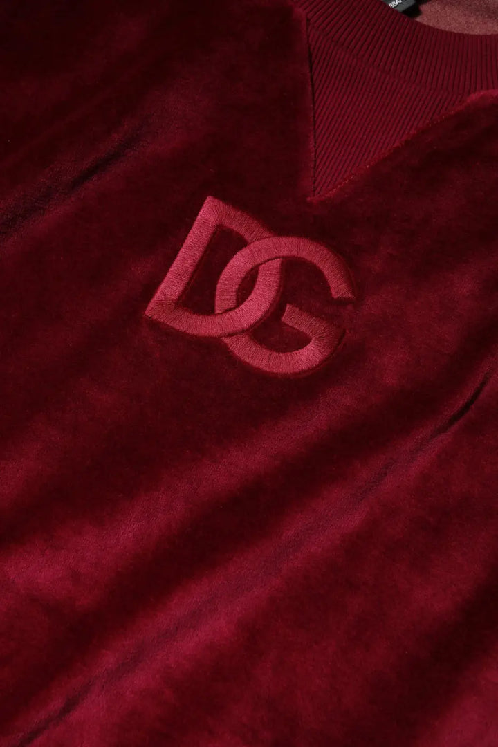Dolce &amp; Gabbana Red Cotton Velvet Crew Neck Pullover Sweater