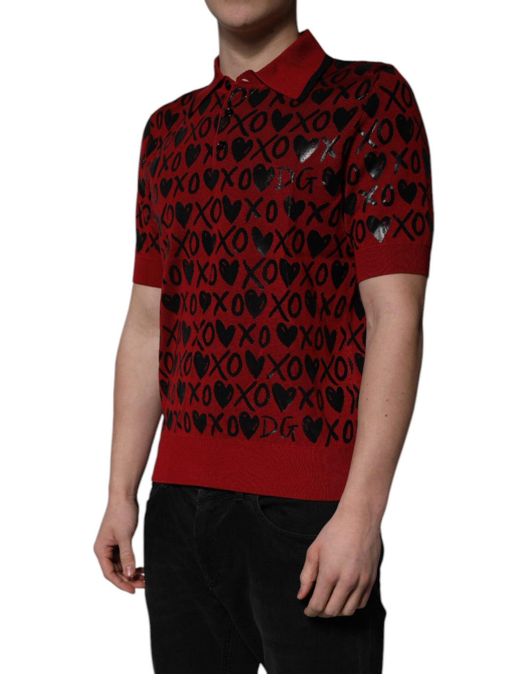 Dolce &amp; Gabbana Red Cotton Xoxo Collared Polo T-shirt