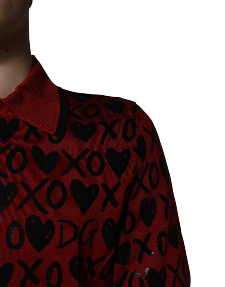 Dolce &amp; Gabbana Red Cotton Xoxo Collared Polo T-shirt