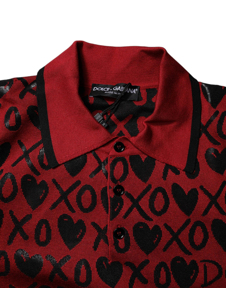 Dolce &amp; Gabbana Red Cotton Xoxo Collared Polo T-shirt
