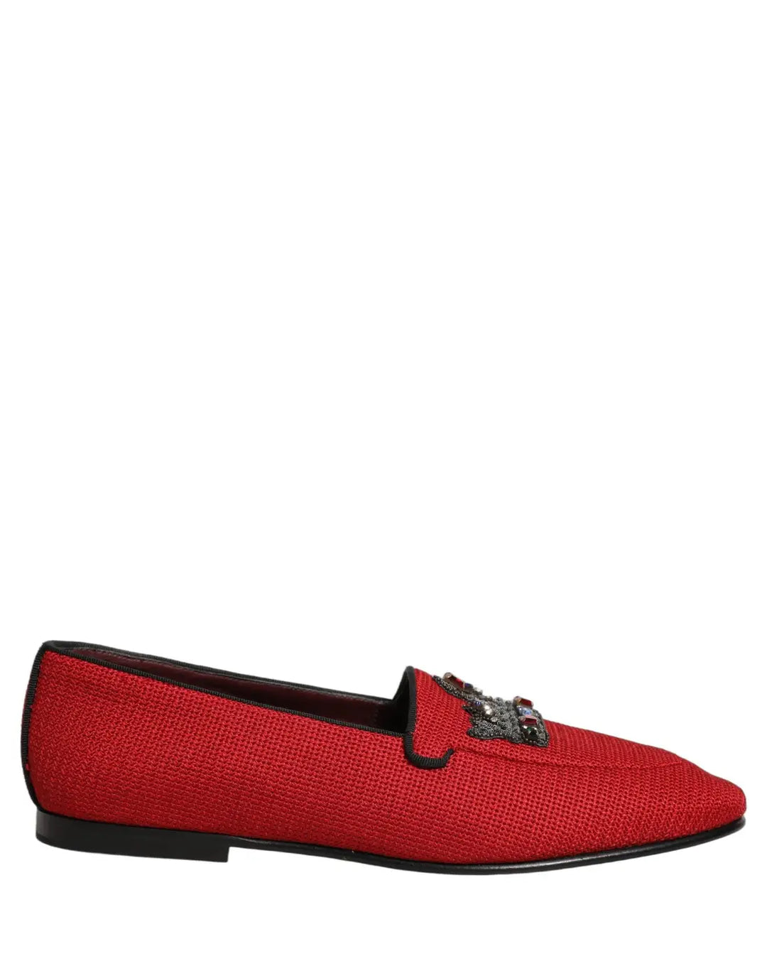 Dolce &amp; Gabbana Red Crown Embellished Dress Loafers Shoes