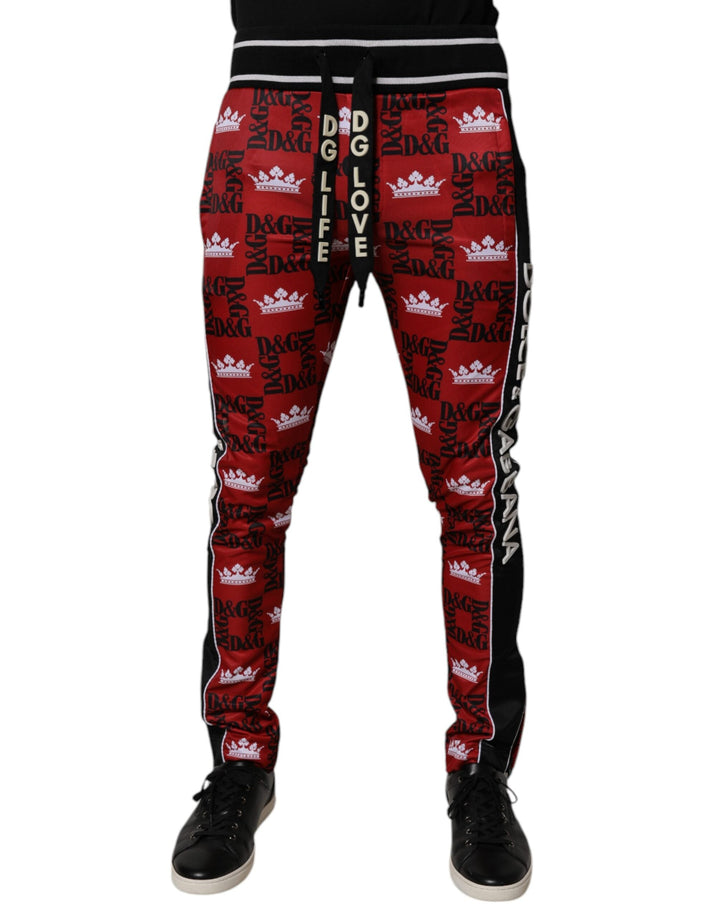 Dolce &amp; Gabbana Red Crown Logo Monogram Men Sweatpants Pants