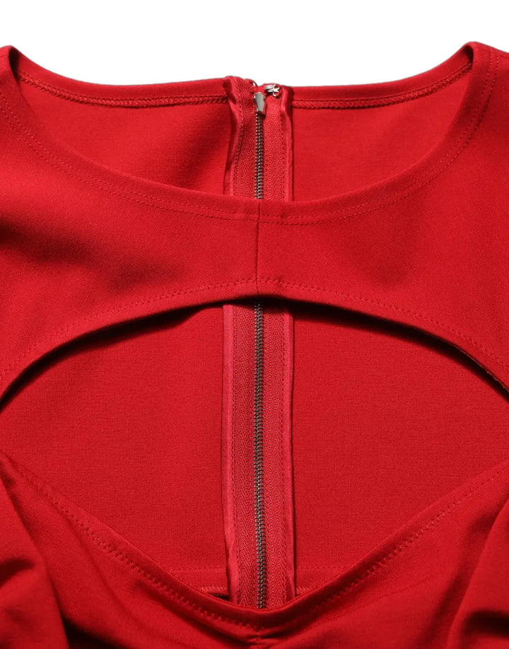 Dolce &amp; Gabbana Red Cut Out Bodycon Long Sleeves Sheath Glove Dress
