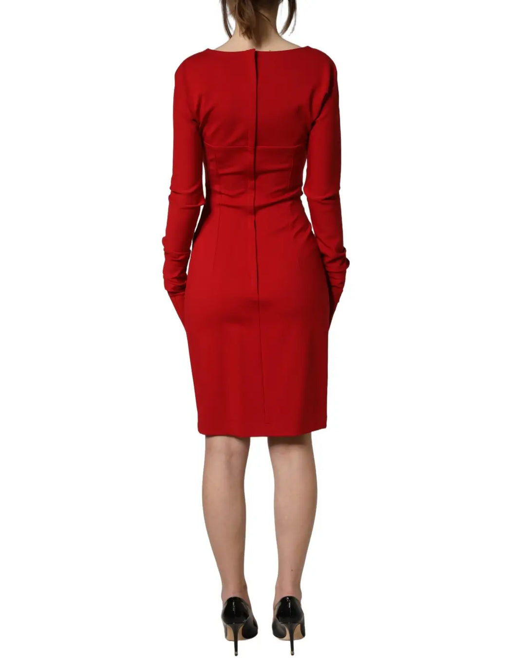 Dolce &amp; Gabbana Red Cut Out Bodycon Long Sleeves Sheath Glove Dress
