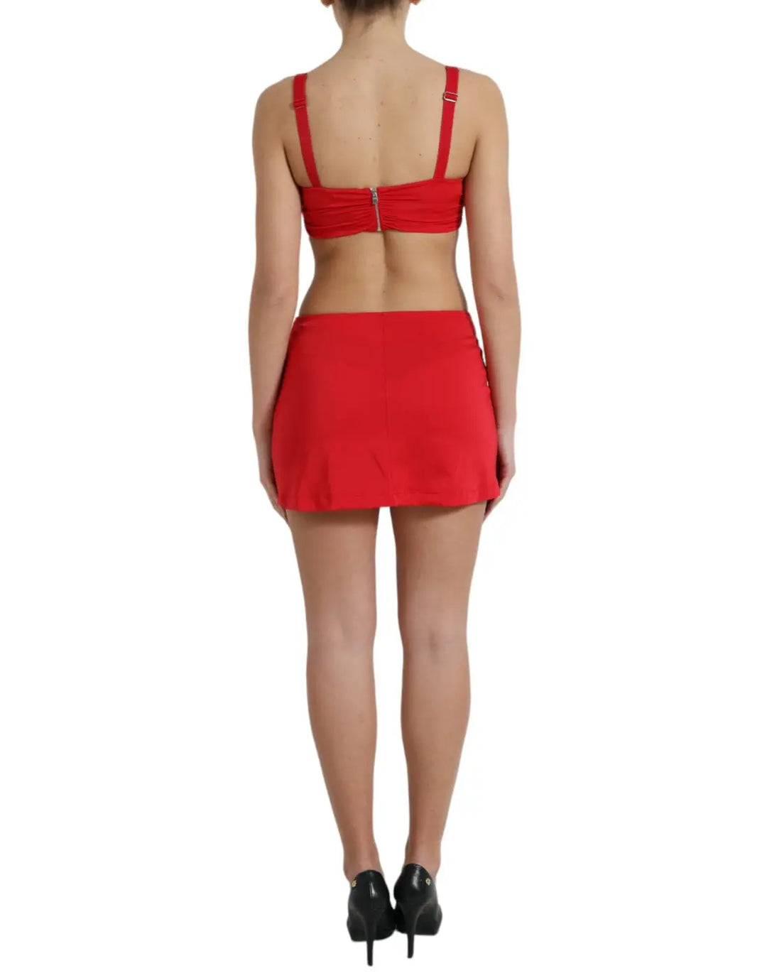 Dolce &amp; Gabbana Red Cutout Nylon Sheath Sleeveless Mini Dress