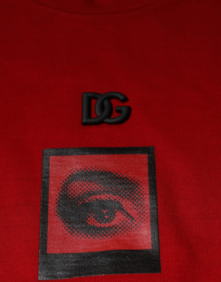 Dolce &amp; Gabbana Red Dg Eye Cotton Crew Neck T-shirt