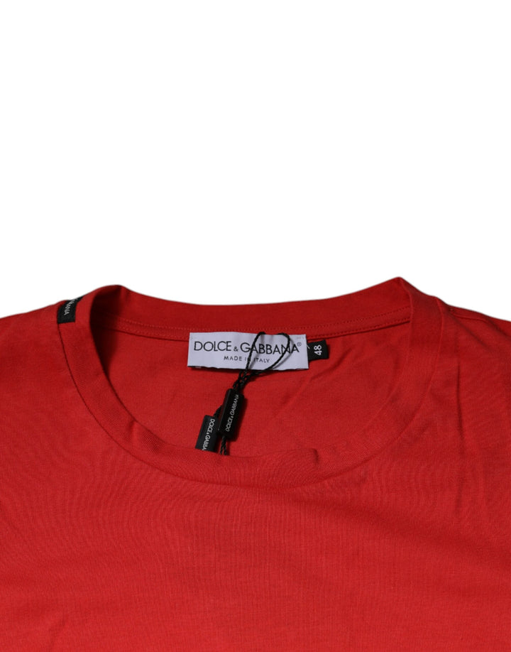 Dolce &amp; Gabbana Red Dg Logo Cotton Crew Neck T-shirt