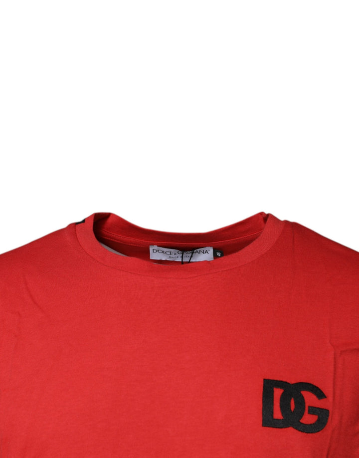Dolce &amp; Gabbana Red Dg Logo Cotton Crew Neck T-shirt