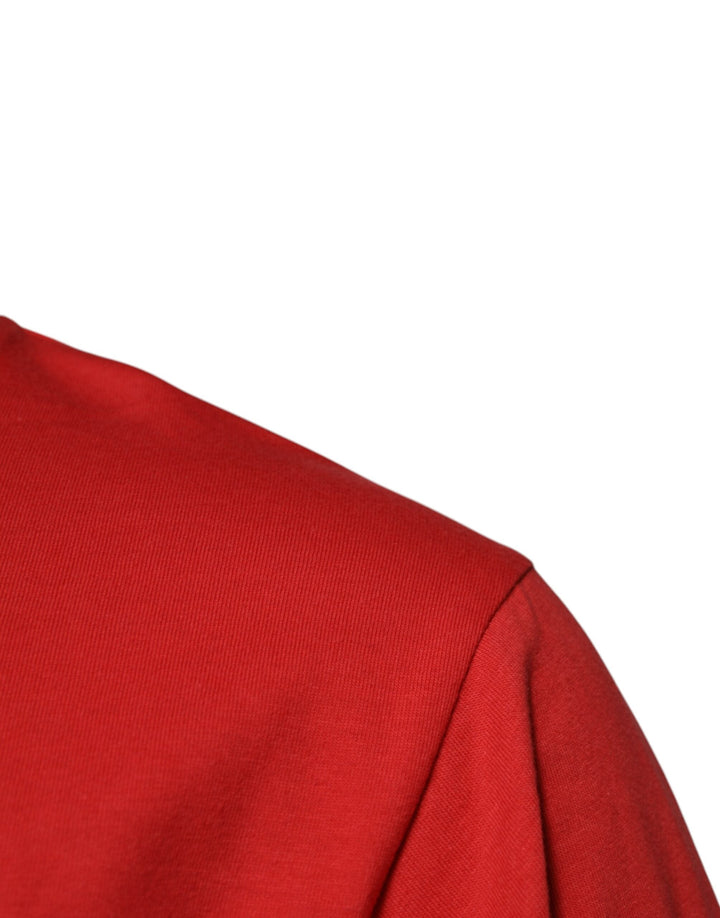 Dolce &amp; Gabbana Red Dg Logo Patch Cotton Crew Neck T-shirt
