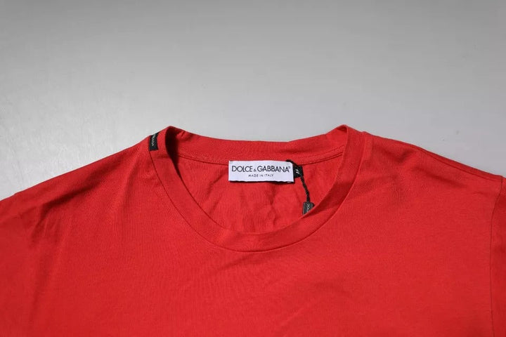 Dolce &amp; Gabbana Red Dg Logo Patch Cotton Crew Neck T-shirt