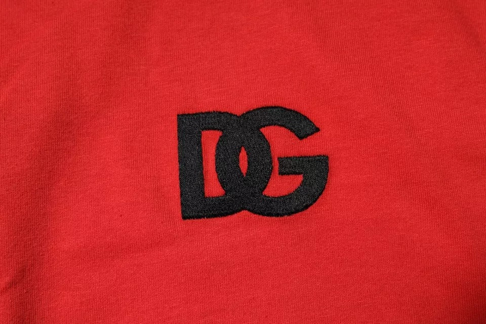 Dolce &amp; Gabbana Red Dg Logo Patch Cotton Crew Neck T-shirt