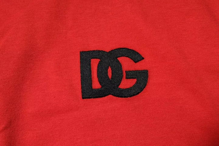 Dolce &amp; Gabbana Red Dg Logo Patch Cotton Crew Neck T-shirt