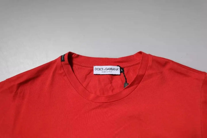 Dolce &amp; Gabbana Red DG Logo Patch Cotton Crew Neck T-shirt