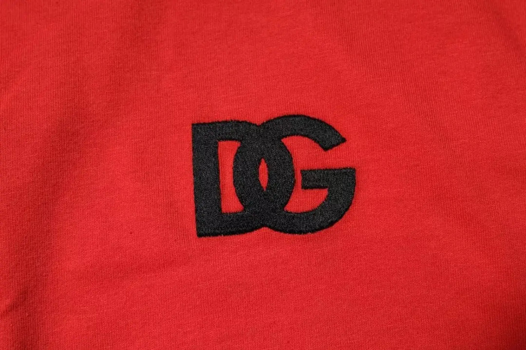 Dolce &amp; Gabbana Red DG Logo Patch Cotton Crew Neck T-shirt