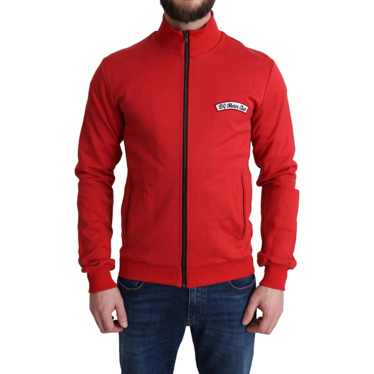 Dolce & Gabbana Red DG Motor Club Cardigan Sweater Turtle Neck