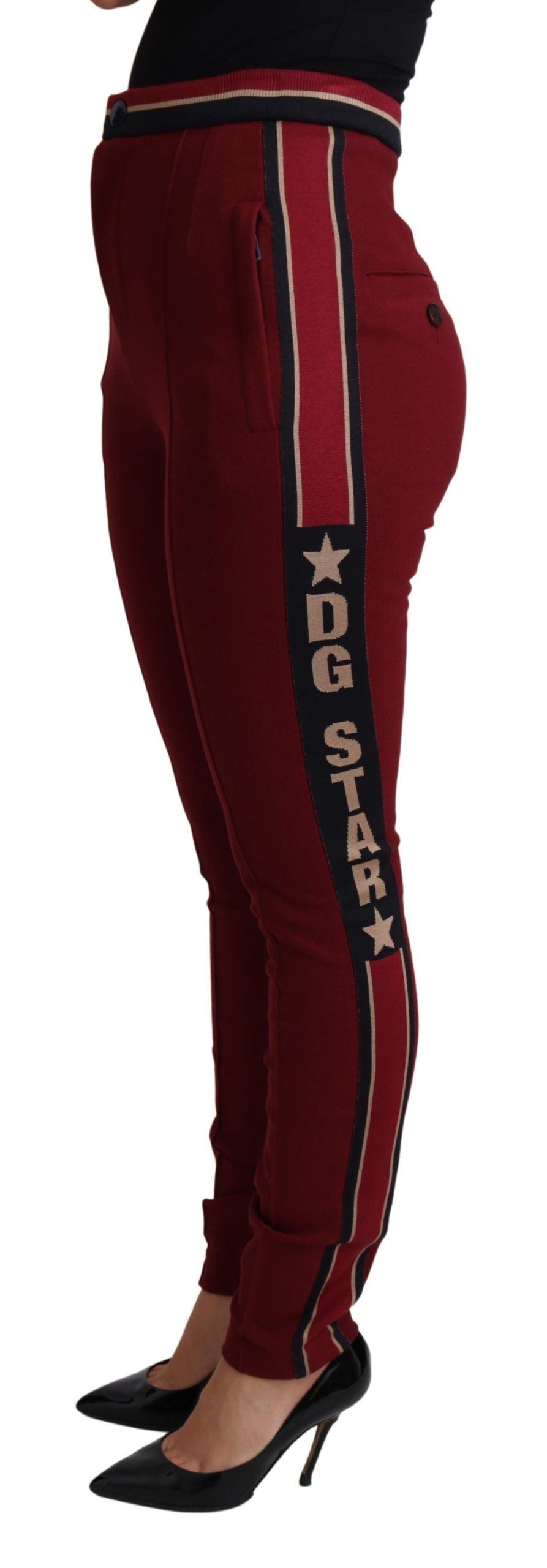 Dolce &amp; Gabbana Red Dg Star Striped Skinny Cotton Pant