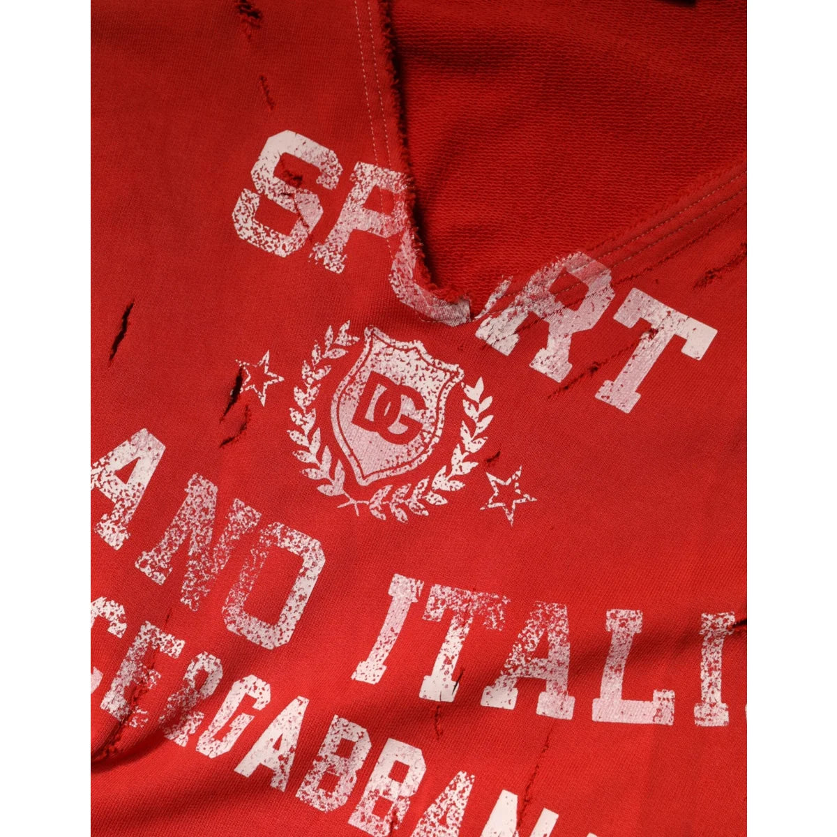 Dolce & Gabbana Red Distressed Cotton V-Neck Sweatshirt Men Sweater