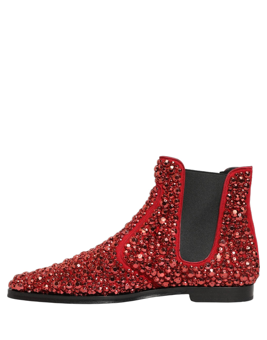 Dolce &amp; Gabbana Red Embellished Chelsea Ankle Boots Shoes