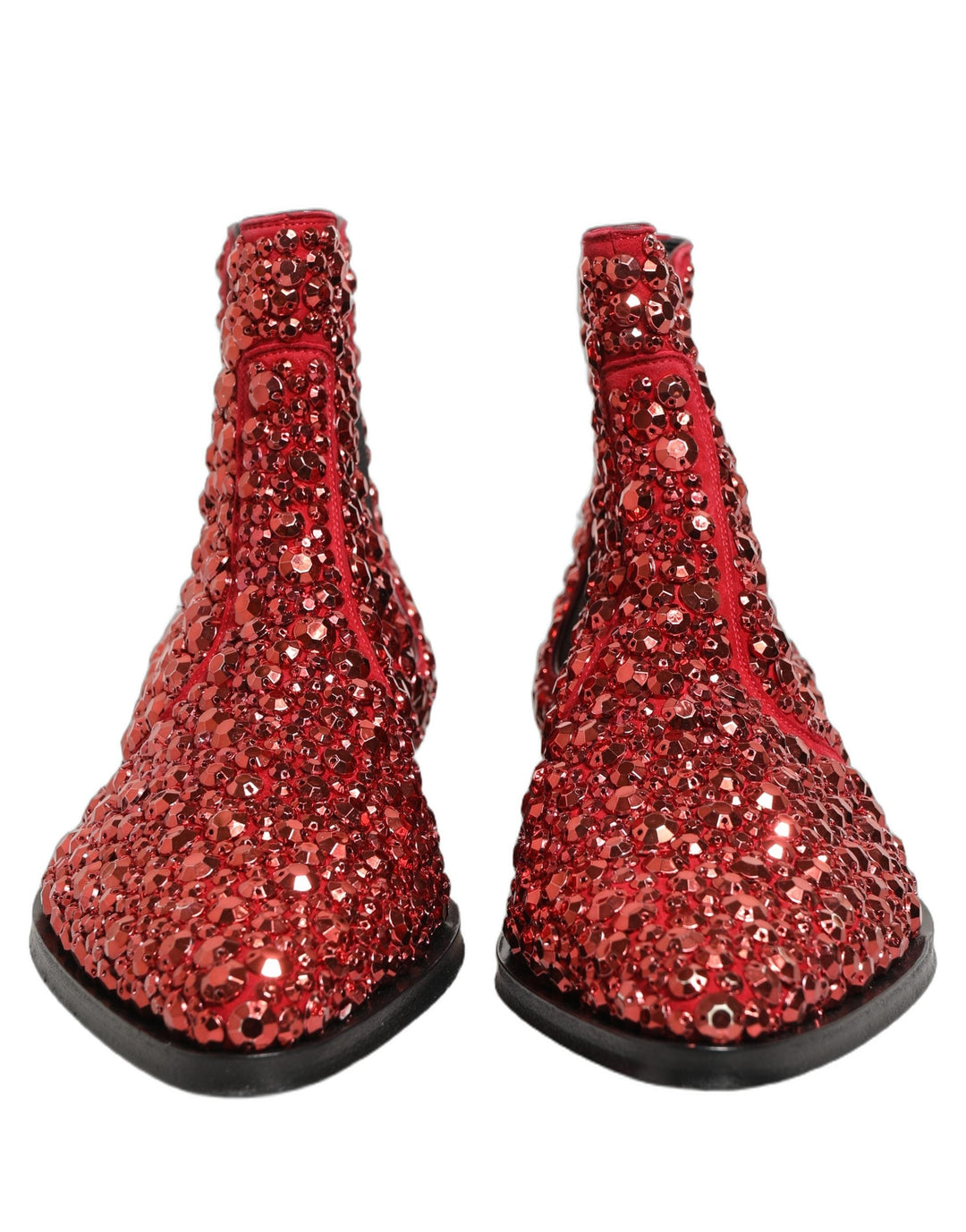 Dolce &amp; Gabbana Red Embellished Chelsea Ankle Boots Shoes