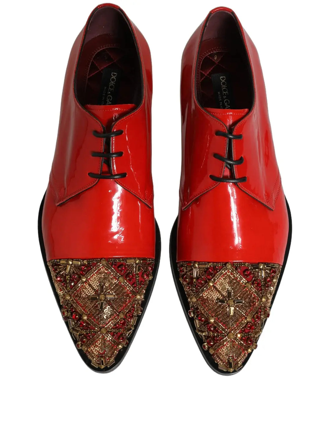 Dolce &amp; Gabbana Red Embellished Men Derby Dress Formal Shoes
