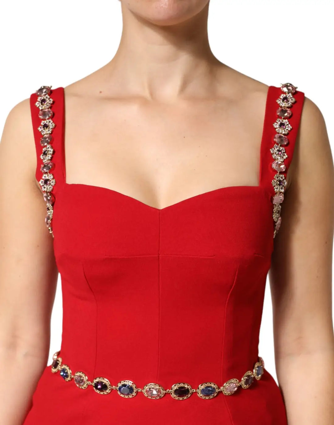 Dolce &amp; Gabbana Red Embellished Sheath Mermaid Gown Dress