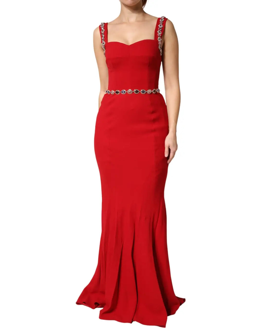 Dolce &amp; Gabbana Red Embellished Sheath Mermaid Gown Dress