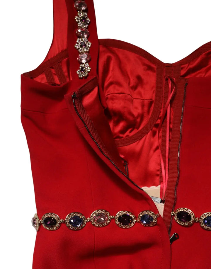 Dolce &amp; Gabbana Red Embellished Sheath Mermaid Gown Dress